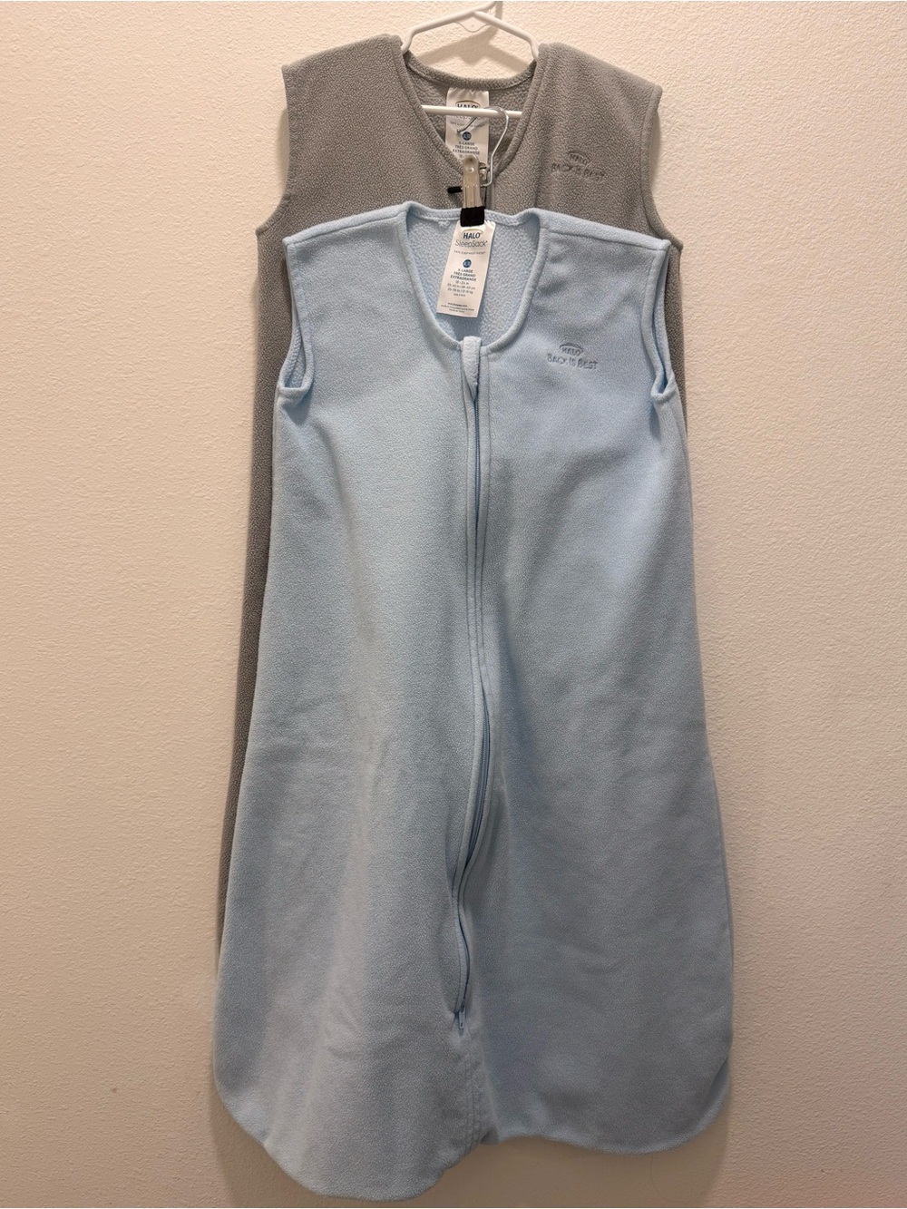 Halo Two-Pack Wearable Fleece Sleep Sacks in Light Blue and Gray XL (18-24m)